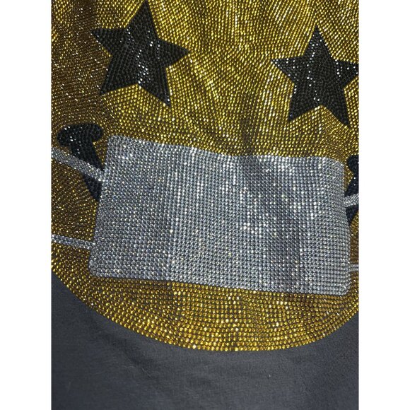 Le Superbe Small Keep Smiling Rhinestone Sequin Mask Graphic Tee Bling Grey - Picture 4 of 10